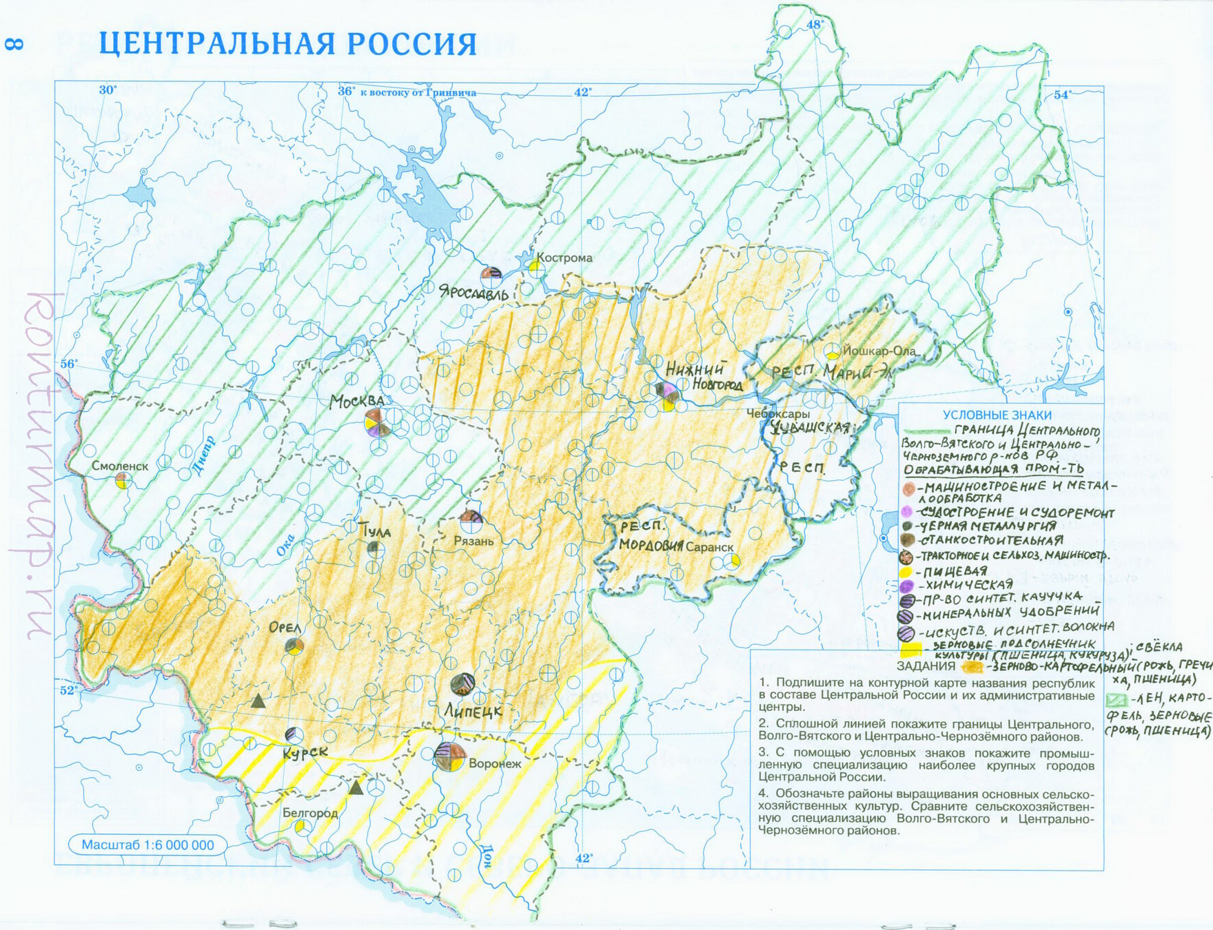 Контурная карта 9 класс центральная россия граница волго-вятский район карта